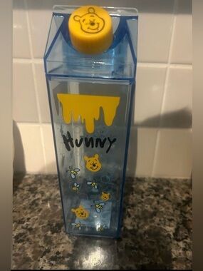 Winnie the Pooh Blue Water Bottle in form of milk jug or can use for milk. 16oz